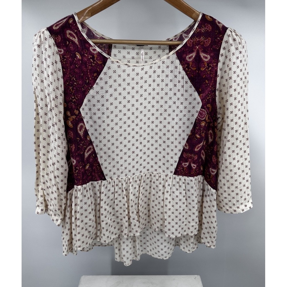 Free People Peplum Blouse Paisley Print Bohemian Top Small Pullover